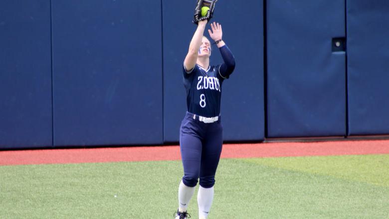 Penn State DuBois freshman Kamryn Mactavish makes a catch in the outfield during the game against Lyon during the USCAA Small College World Series.